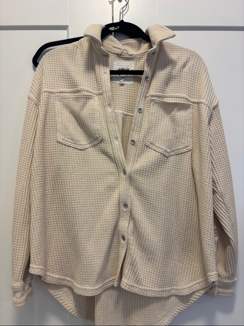 Aerie Waffle Button shirt in cream size XS